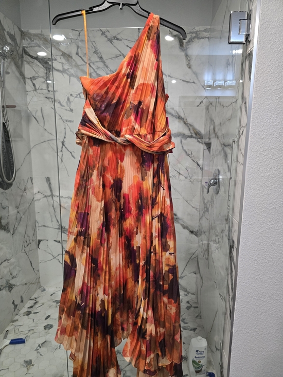 Alex Marie Dresses & Skirts - Alex Marie Vibrant Orange Satin Dress Lining with Multicolor Accents